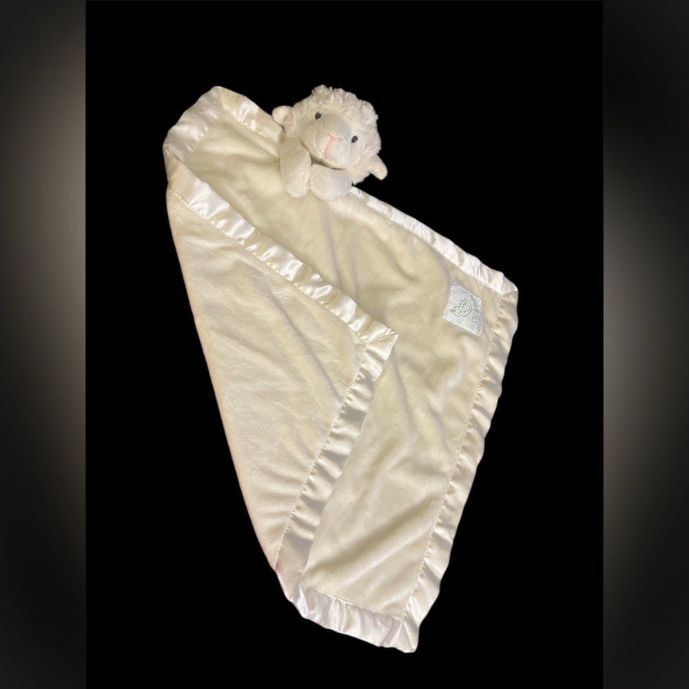 Pickles cream beige lovey plush lamb Security Blanket satin edge trim HTF rare